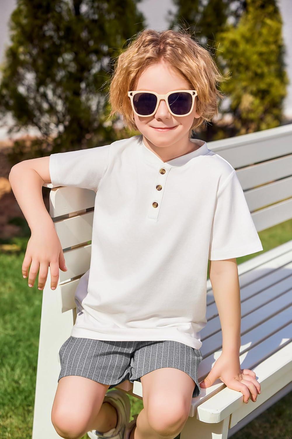 image:imageArshiner Boys Summer Clothing Sets 3button Short Sleeve Tee and Shorts Casual Outfits for 512 YearsWhite Grey Striped