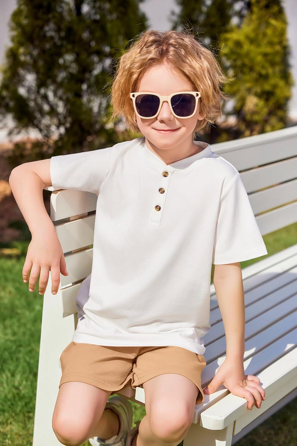 image:imageArshiner Boys Summer Clothing Sets 3button Short Sleeve Tee and Shorts Casual Outfits for 512 YearsWhite Khaki