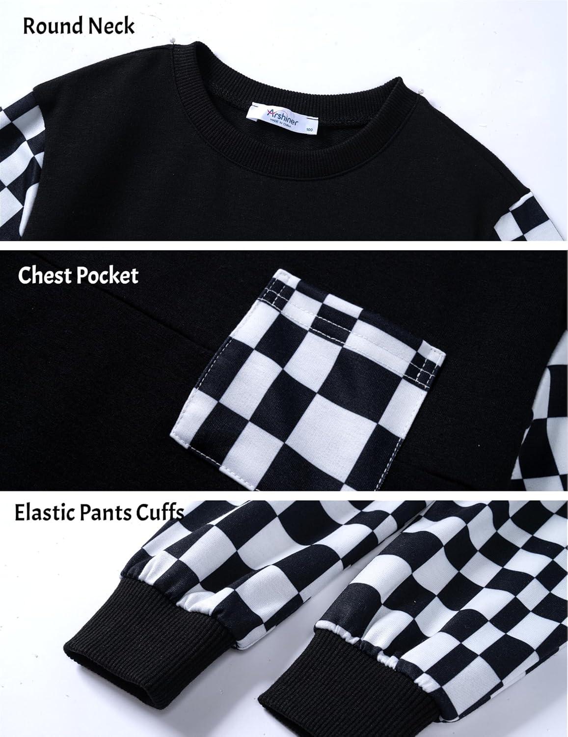 image:imageArshiner Boys Sweatsuit Long Sleeve Crewneck Sweatshirt and Pants Fall Winter Tracksuit Set 210YBlack White