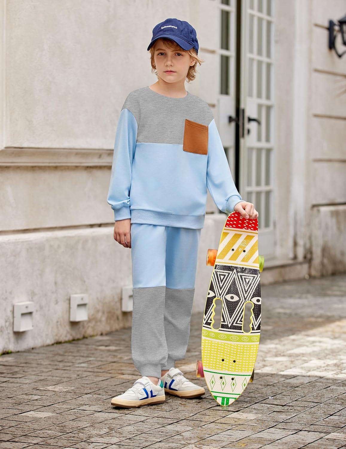 image:imageArshiner Boys Sweatsuit Long Sleeve Crewneck Sweatshirt and Pants Fall Winter Tracksuit Set 210YGrey Blue