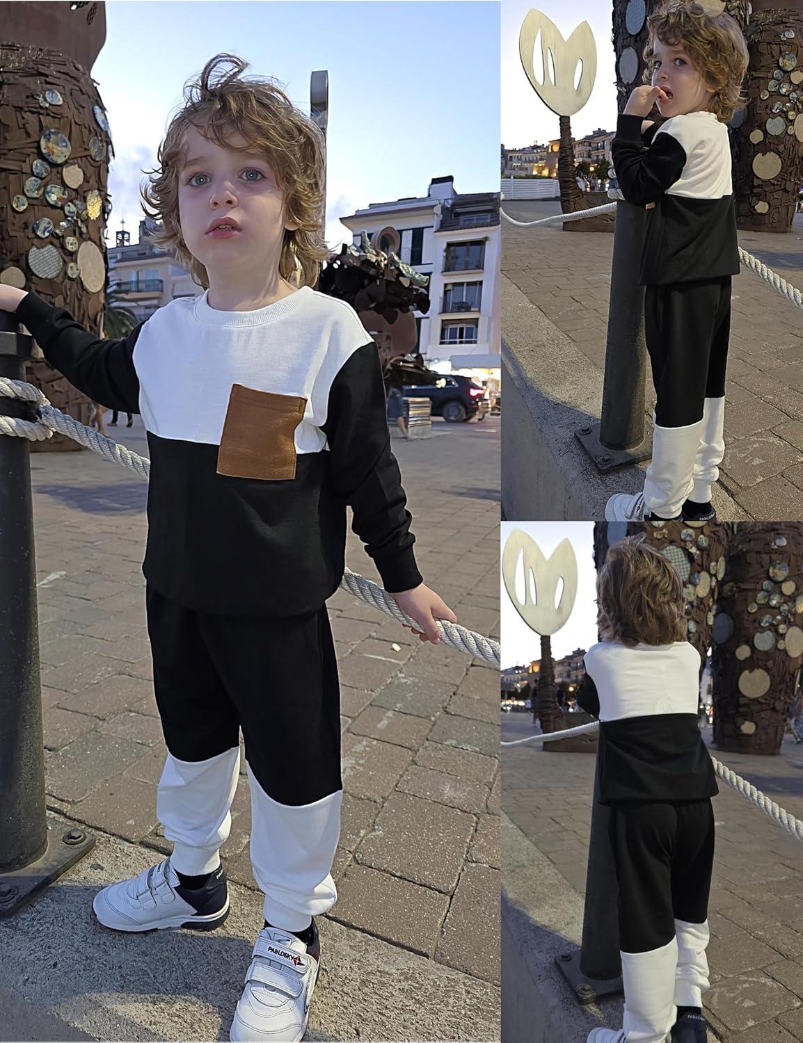 image:imageArshiner Boys Sweatsuit Long Sleeve Crewneck Sweatshirt and Pants Fall Winter Tracksuit Set 210YWhite Black