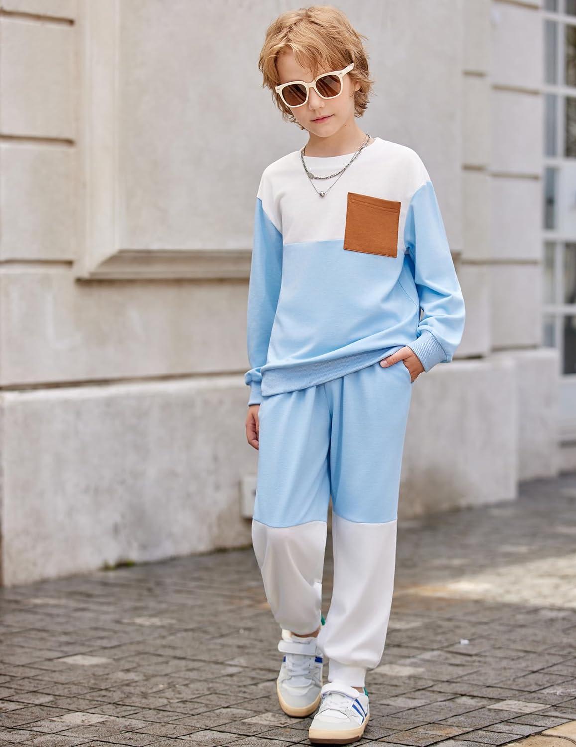 image:imageArshiner Boys Sweatsuit Long Sleeve Crewneck Sweatshirt and Pants Fall Winter Tracksuit Set 210YWhite Blue