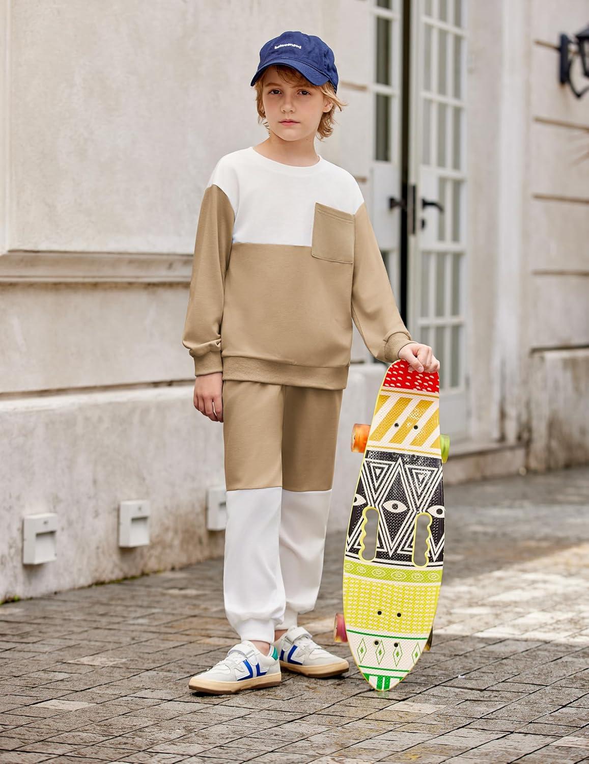 image:imageArshiner Boys Sweatsuit Long Sleeve Crewneck Sweatshirt and Pants Fall Winter Tracksuit Set 210YWhite Brown