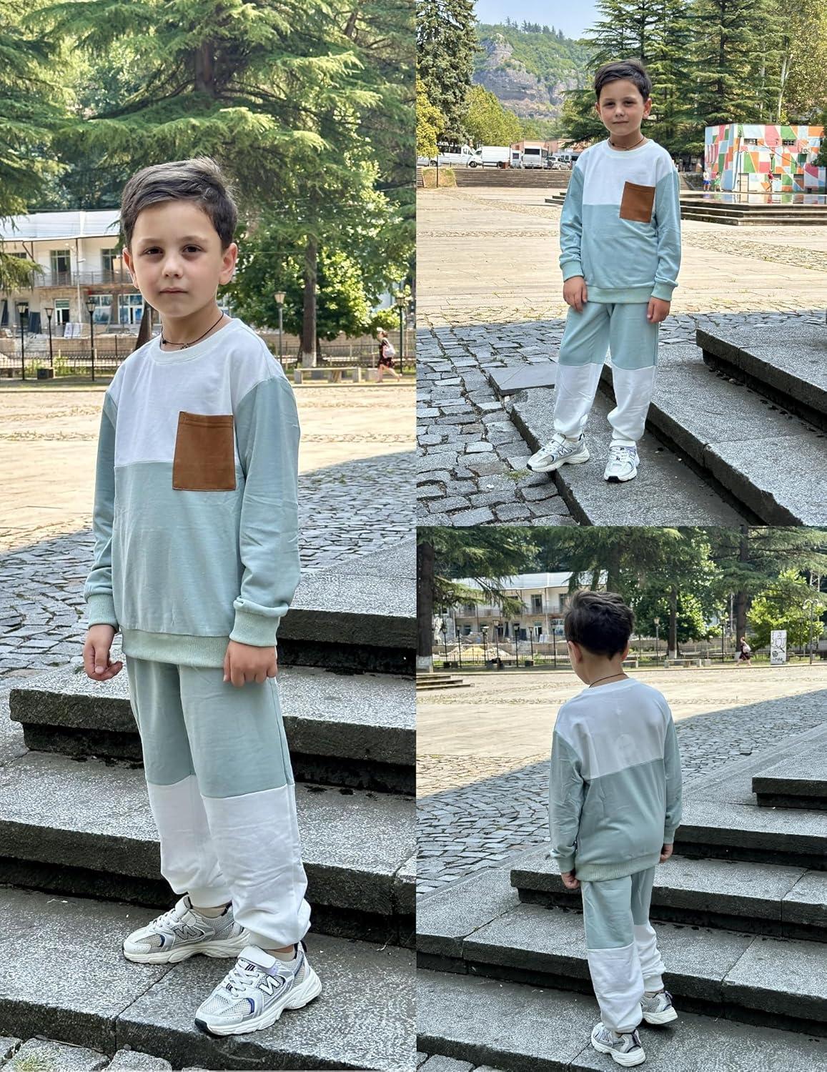 image:imageArshiner Boys Sweatsuit Long Sleeve Crewneck Sweatshirt and Pants Fall Winter Tracksuit Set 210YWhite Green