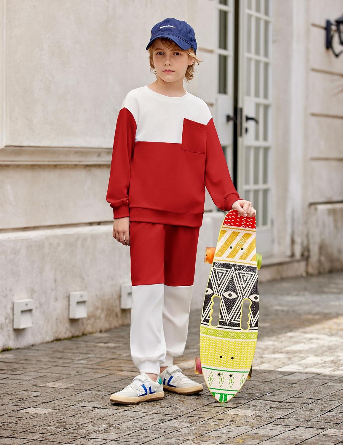 image:imageArshiner Boys Sweatsuit Long Sleeve Crewneck Sweatshirt and Pants Fall Winter Tracksuit Set 210YWhite Red