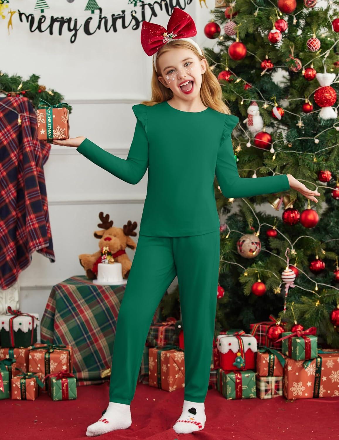 image:imageArshiner Girls 2 Piece Outfits Long Sleeve Ruffled Tops and Pants with Pockets Clothing Set for 614YGreen