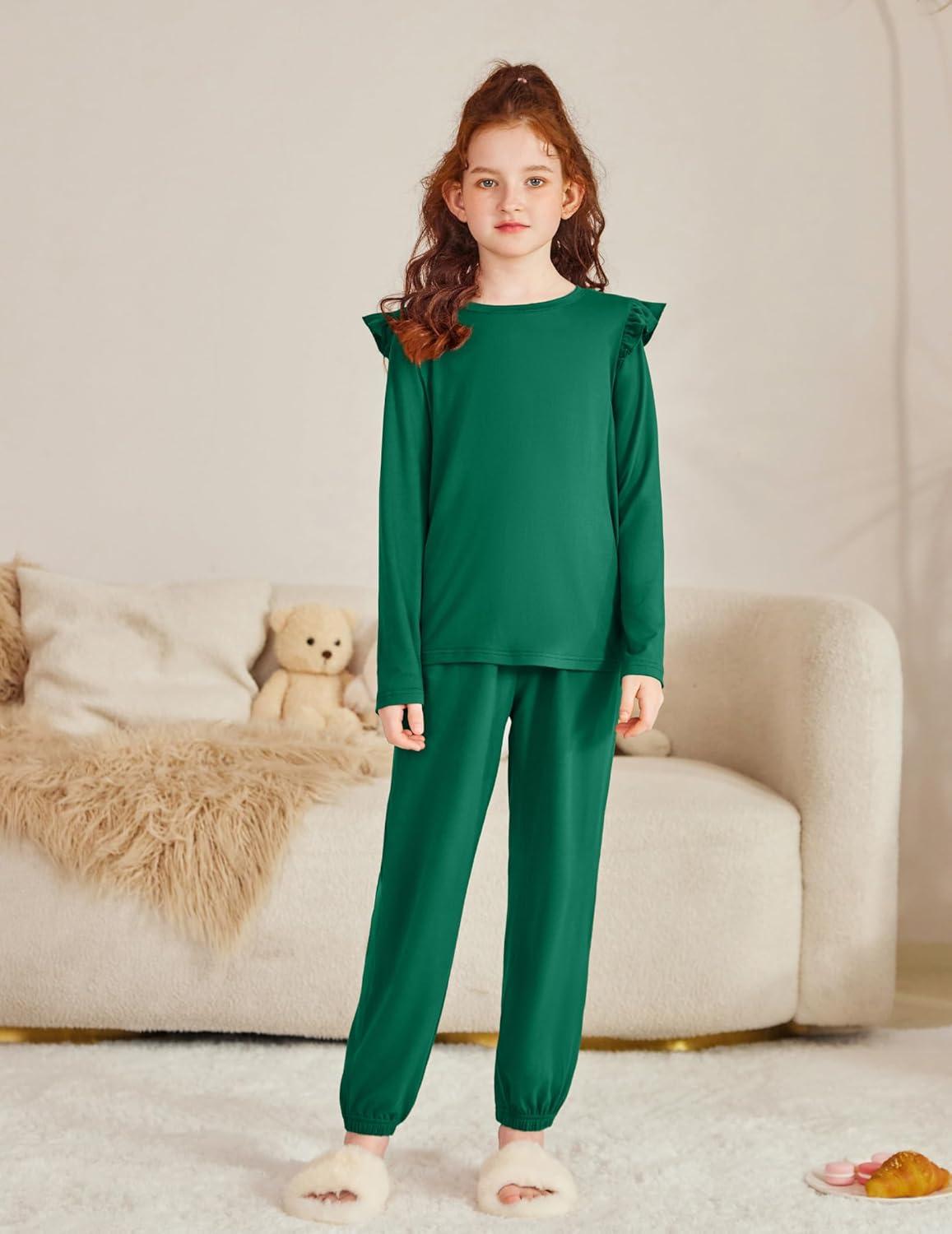 image:imageArshiner Girls 2 Piece Outfits Long Sleeve Ruffled Tops and Pants with Pockets Clothing Set for 614YGreen