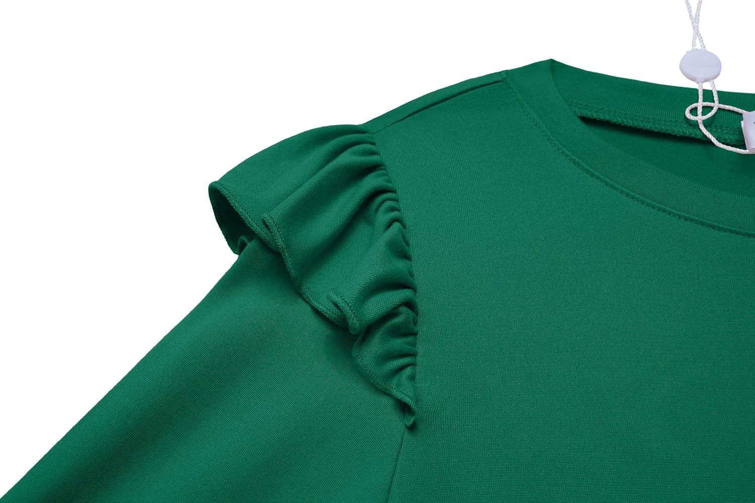 image:imageArshiner Girls 2 Piece Outfits Long Sleeve Ruffled Tops and Pants with Pockets Clothing Set for 614YGreen