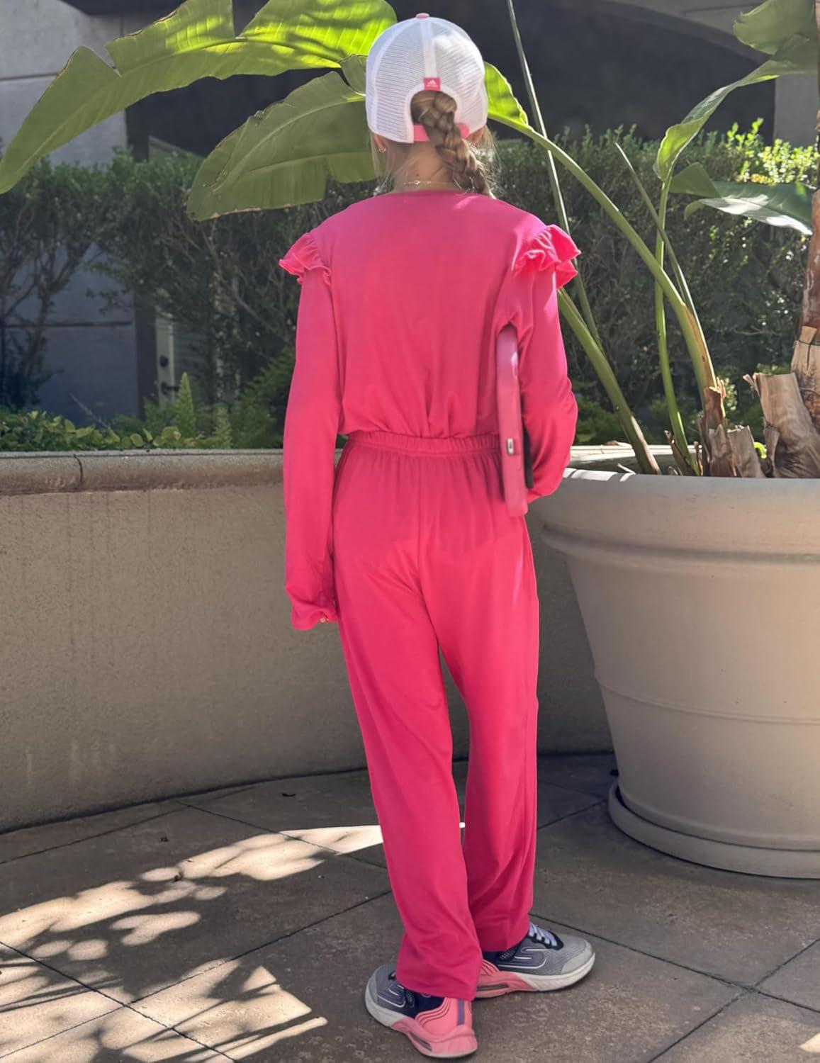image:imageArshiner Girls 2 Piece Outfits Long Sleeve Ruffled Tops and Pants with Pockets Clothing Set for 614YHot Pink