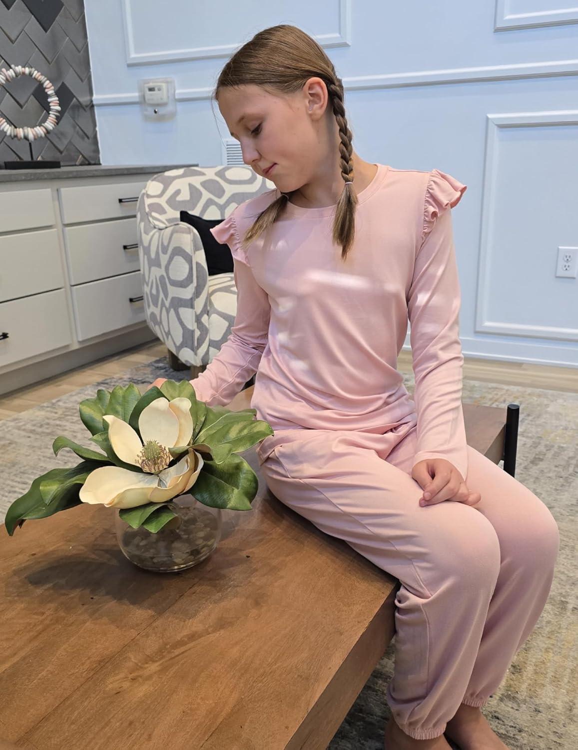 image:imageArshiner Girls 2 Piece Outfits Long Sleeve Ruffled Tops and Pants with Pockets Clothing Set for 614YPink