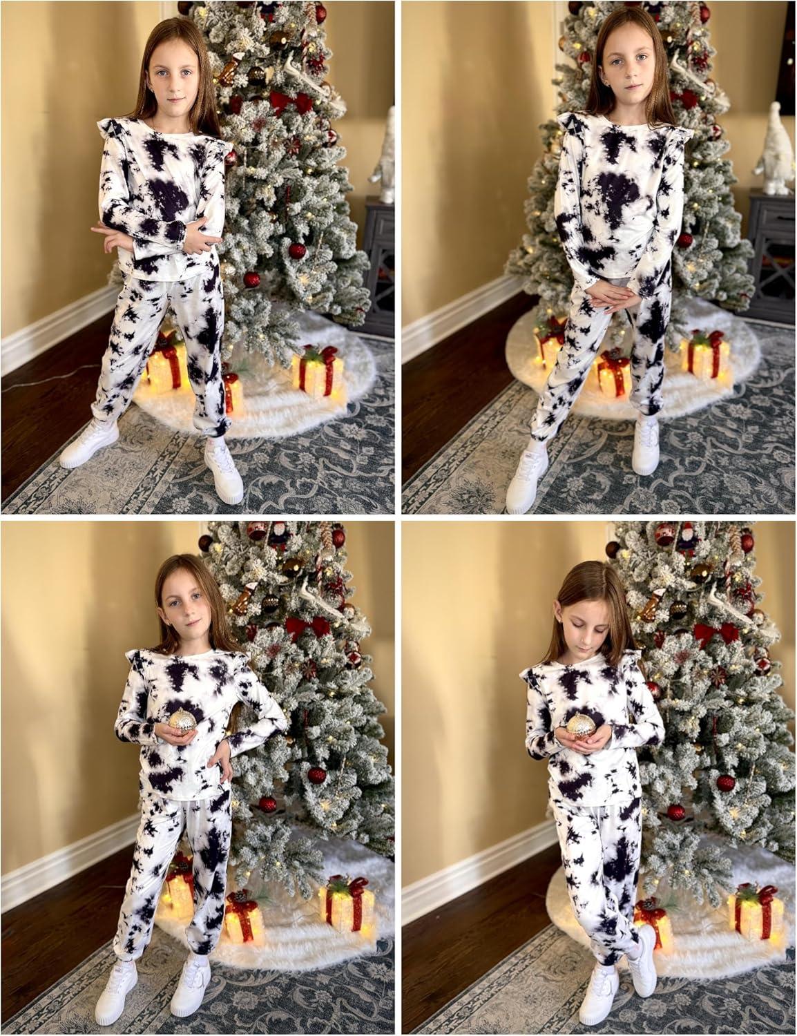 image:imageArshiner Girls 2 Piece Outfits Long Sleeve Ruffled Tops and Pants with Pockets Clothing Set for 614YTie Dye