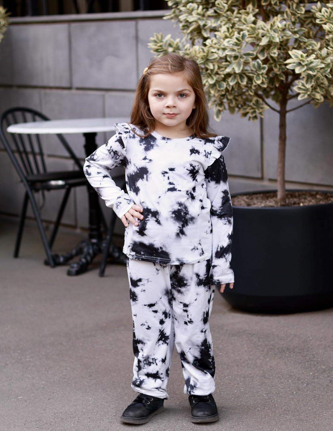 image:imageArshiner Girls 2 Piece Outfits Long Sleeve Ruffled Tops and Pants with Pockets Clothing Set for 614YTie Dye