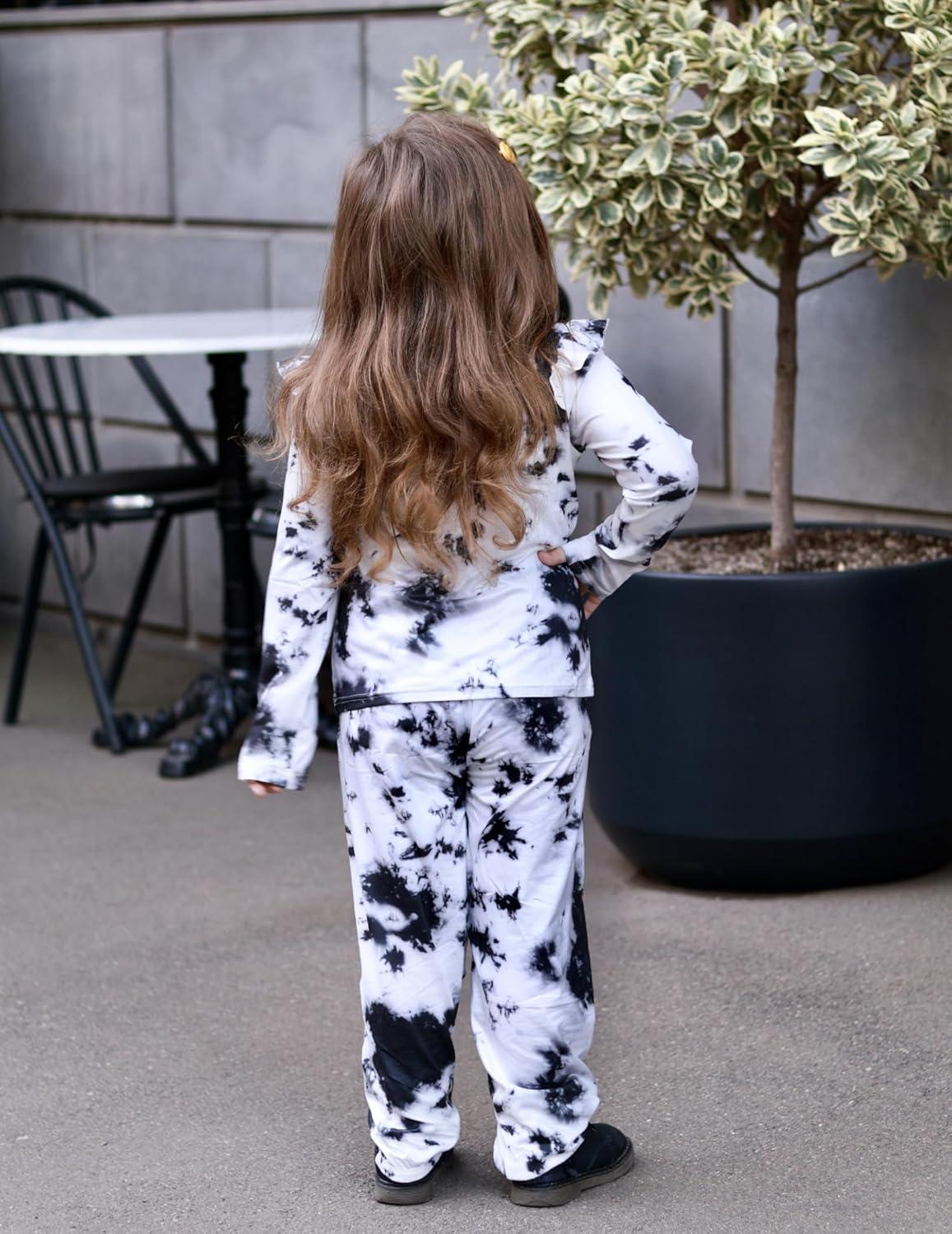 image:imageArshiner Girls 2 Piece Outfits Long Sleeve Ruffled Tops and Pants with Pockets Clothing Set for 614YTie Dye