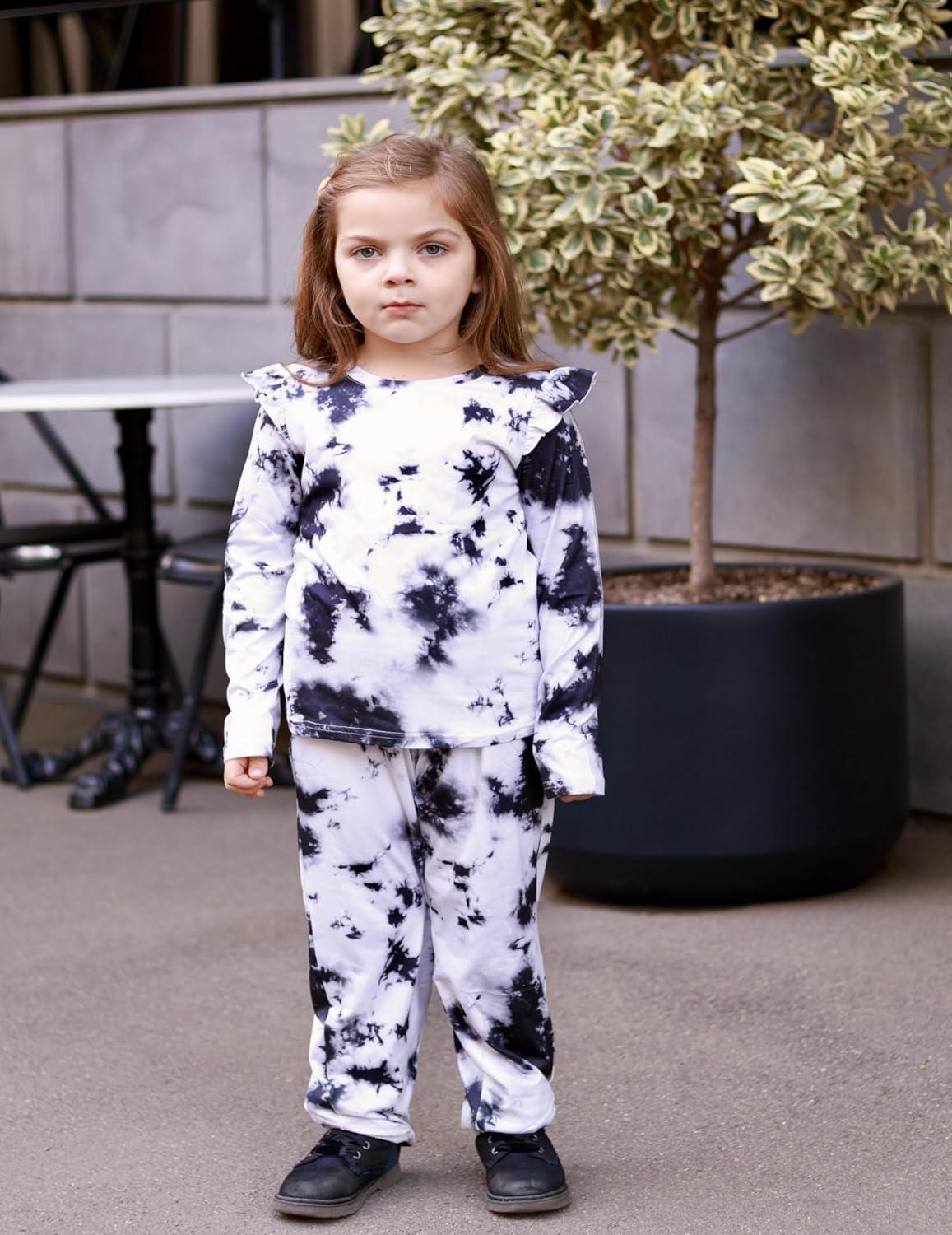 image:imageArshiner Girls 2 Piece Outfits Long Sleeve Ruffled Tops and Pants with Pockets Clothing Set for 614YTie Dye