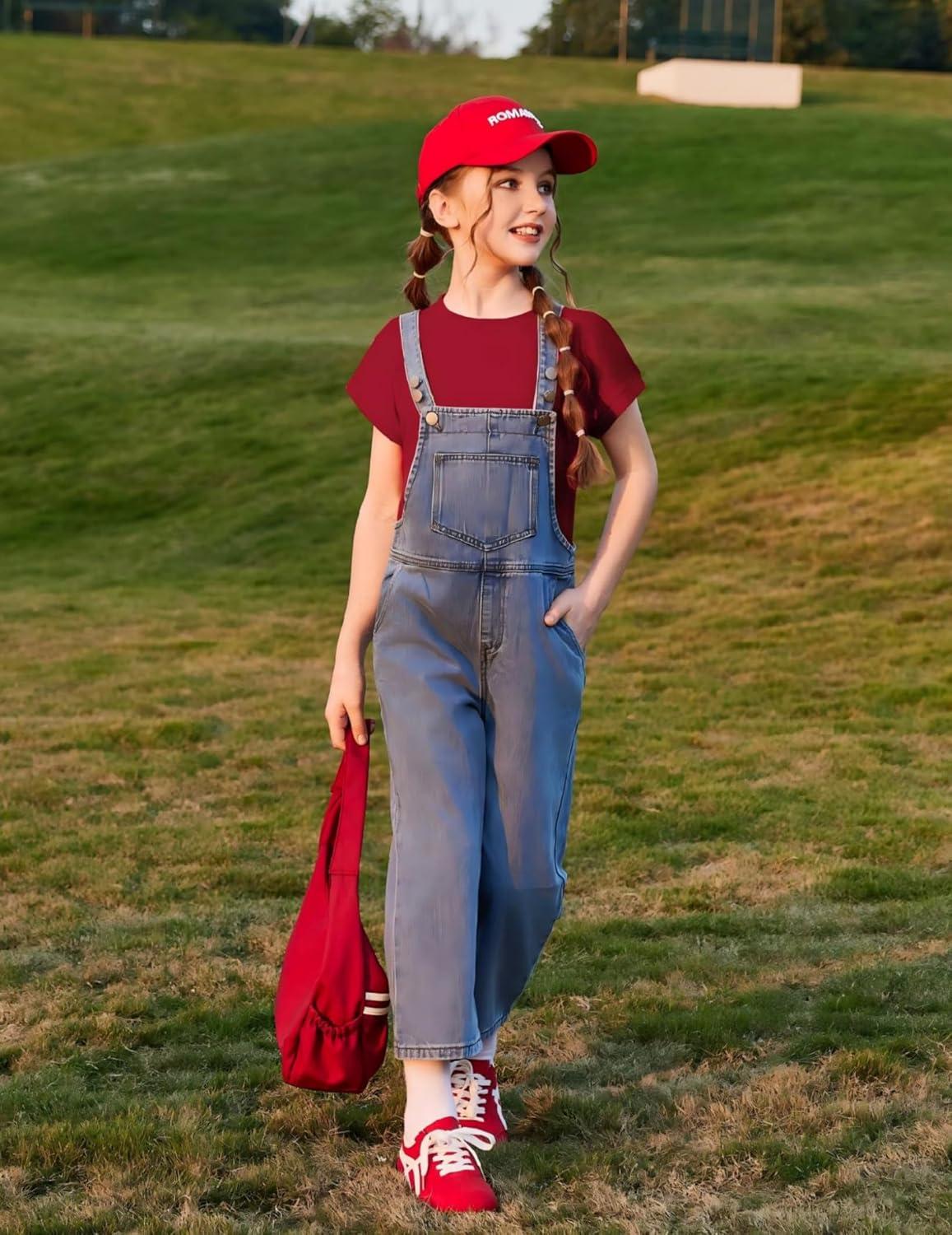 image:imageArshiner Girls Summer 2 Piece Outfits Short Sleeve T Shirts Top and Shorts Clothing Sets with PocketsRed