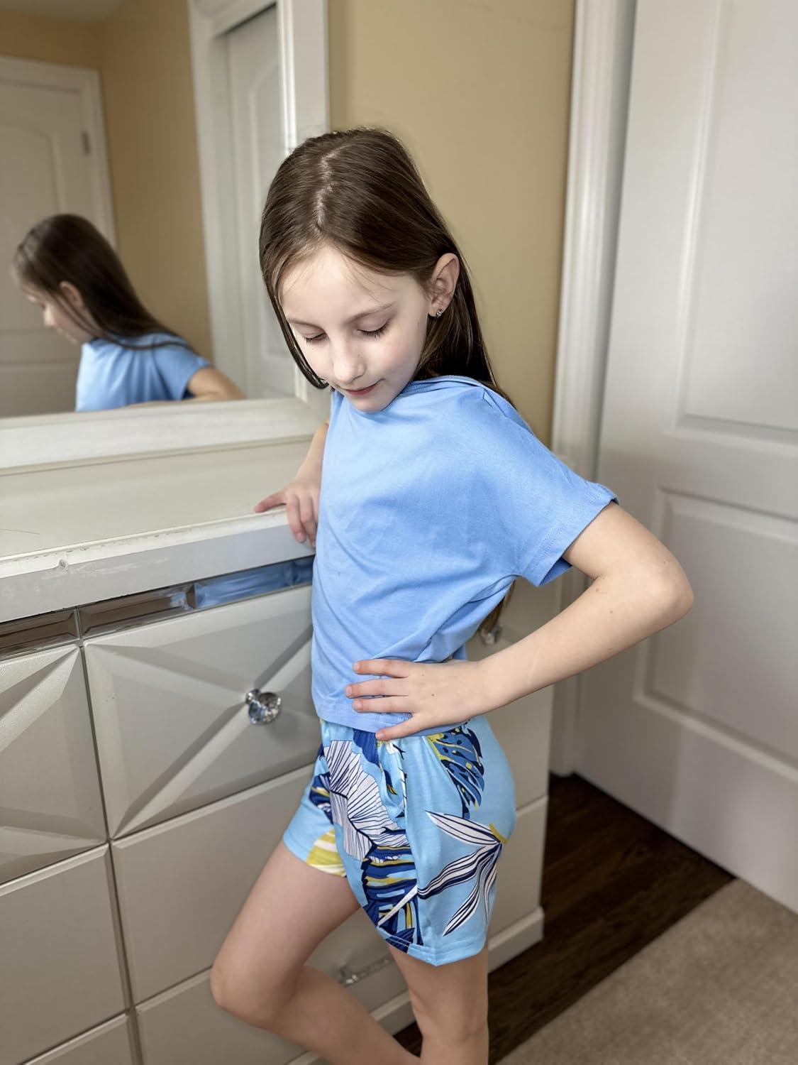 image:imageArshiner Girls Tie Dye Two Piece Outfit Short Sleeve Pullover Crop Tops and Short Pants Sweatsuits TracksuitsGreen Hawaii