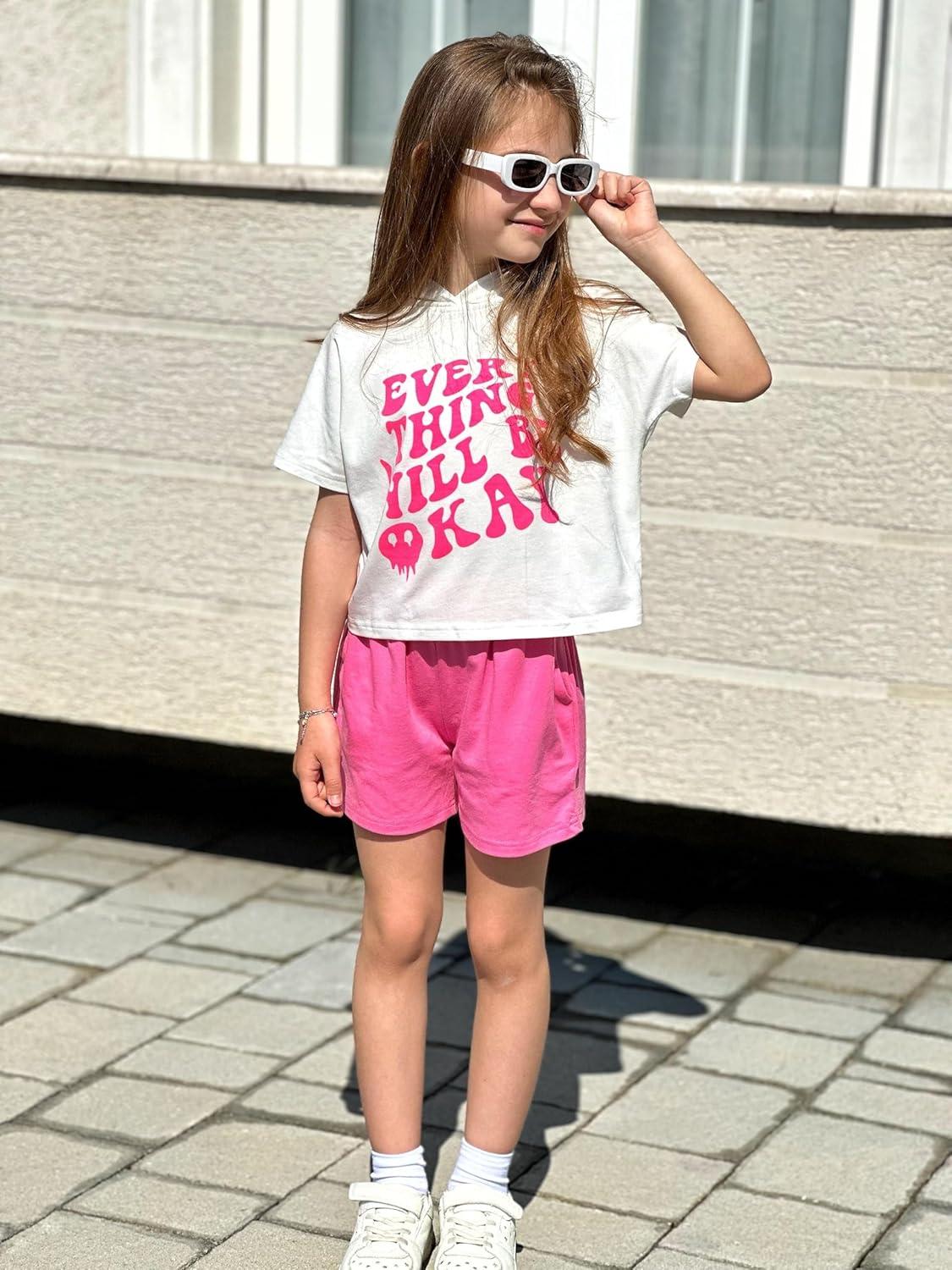 image:imageArshiner Girls Tie Dye Two Piece Outfit Short Sleeve Pullover Crop Tops and Short Pants Sweatsuits TracksuitsLetter Print