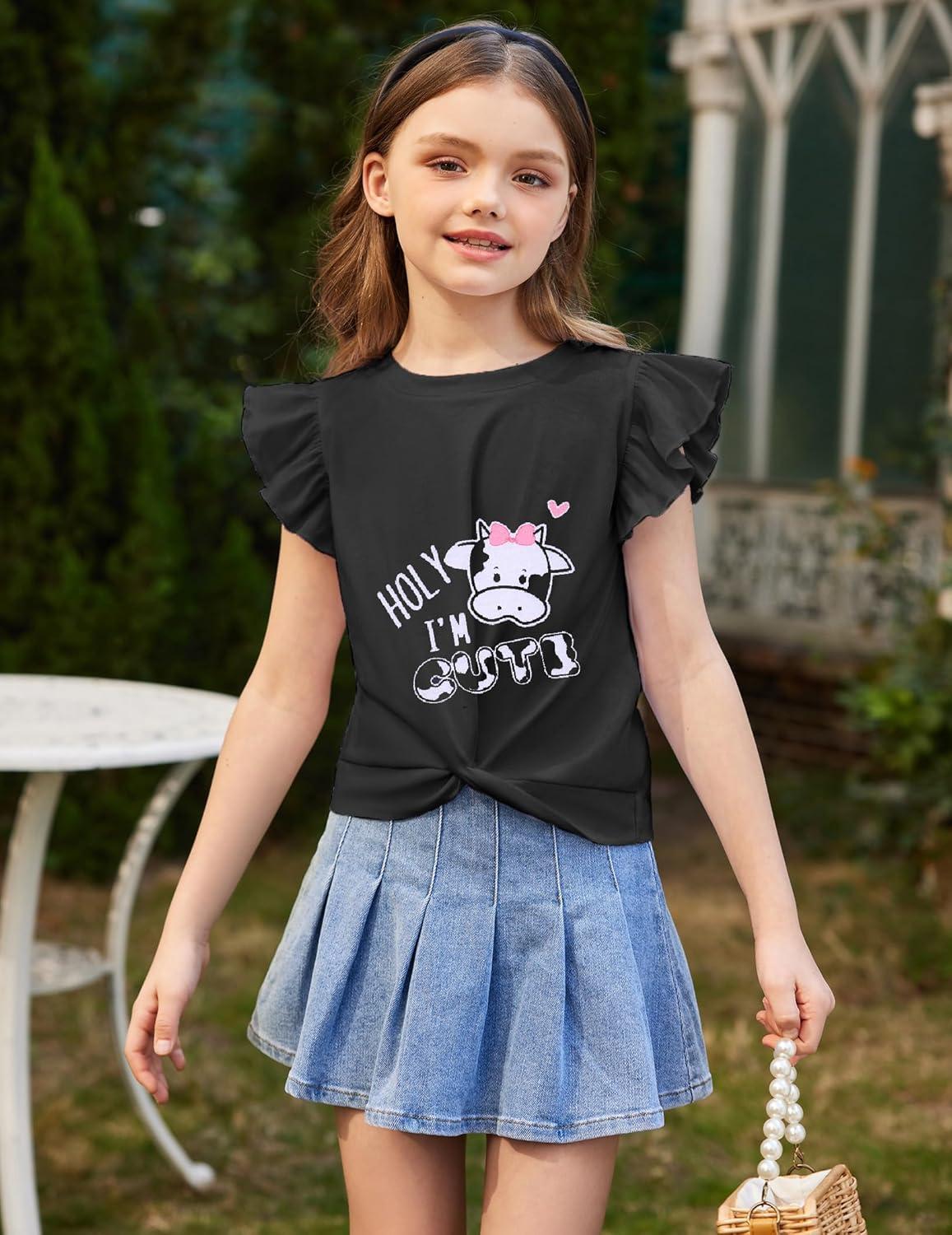image:imageArshiner Toddler Girl 2 Piece Short Sets Baby Girls FloralPrint Clothes Twist Front Top and Short with Pocket Summer OutfitsCow Print