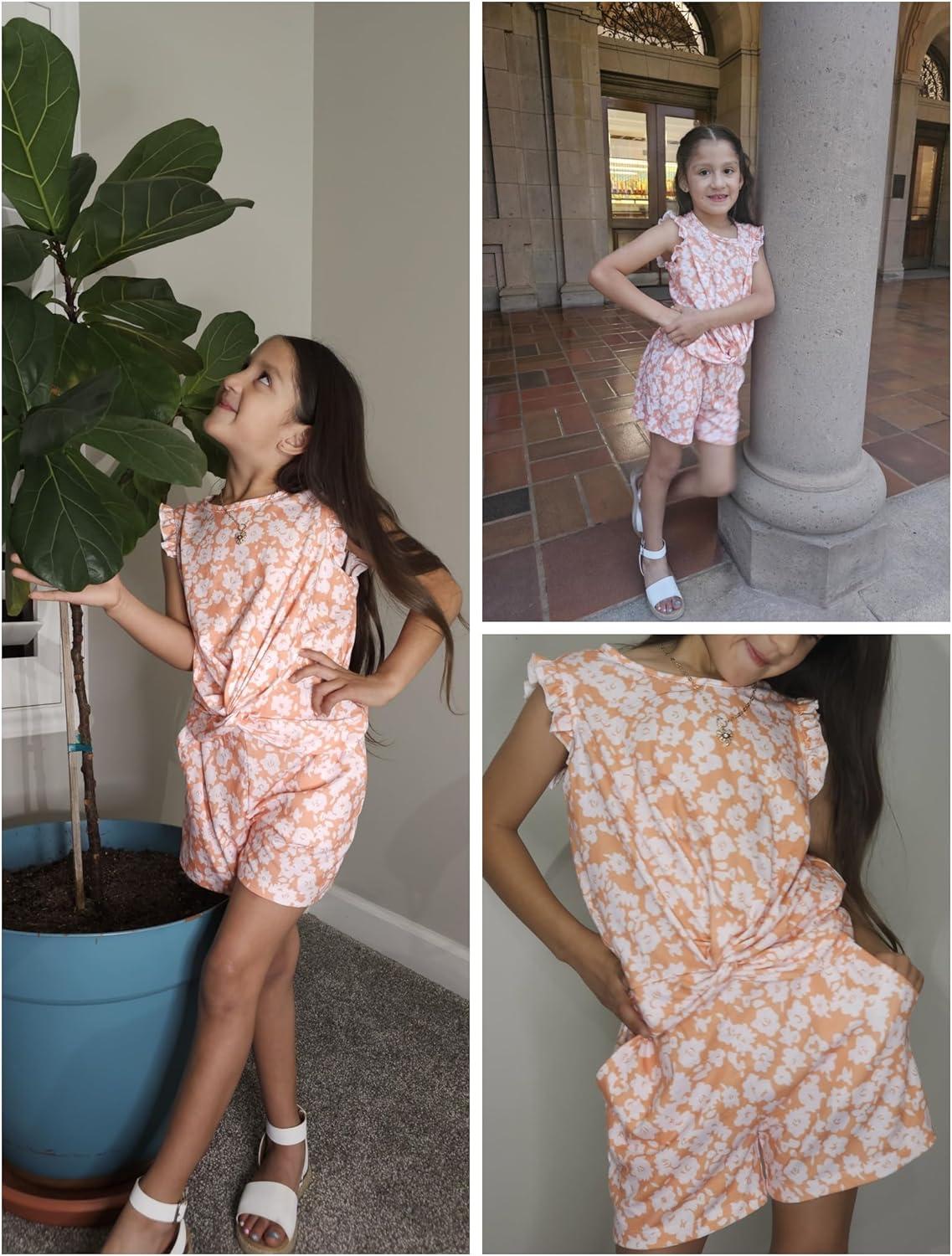 image:imageArshiner Toddler Girl 2 Piece Short Sets Baby Girls FloralPrint Clothes Twist Front Top and Short with Pocket Summer OutfitsOrange Floral