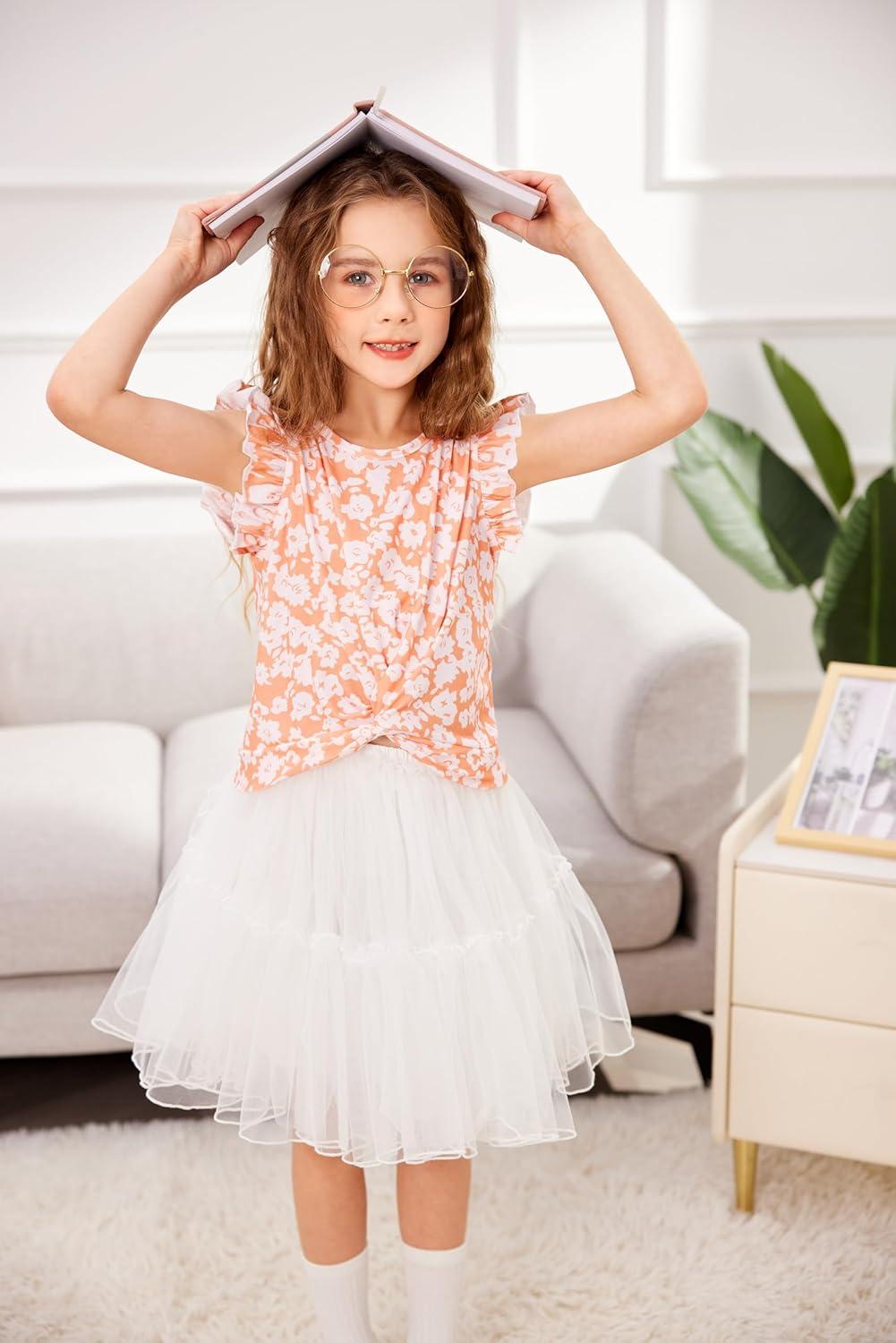 image:imageArshiner Toddler Girl 2 Piece Short Sets Baby Girls FloralPrint Clothes Twist Front Top and Short with Pocket Summer OutfitsOrange Floral
