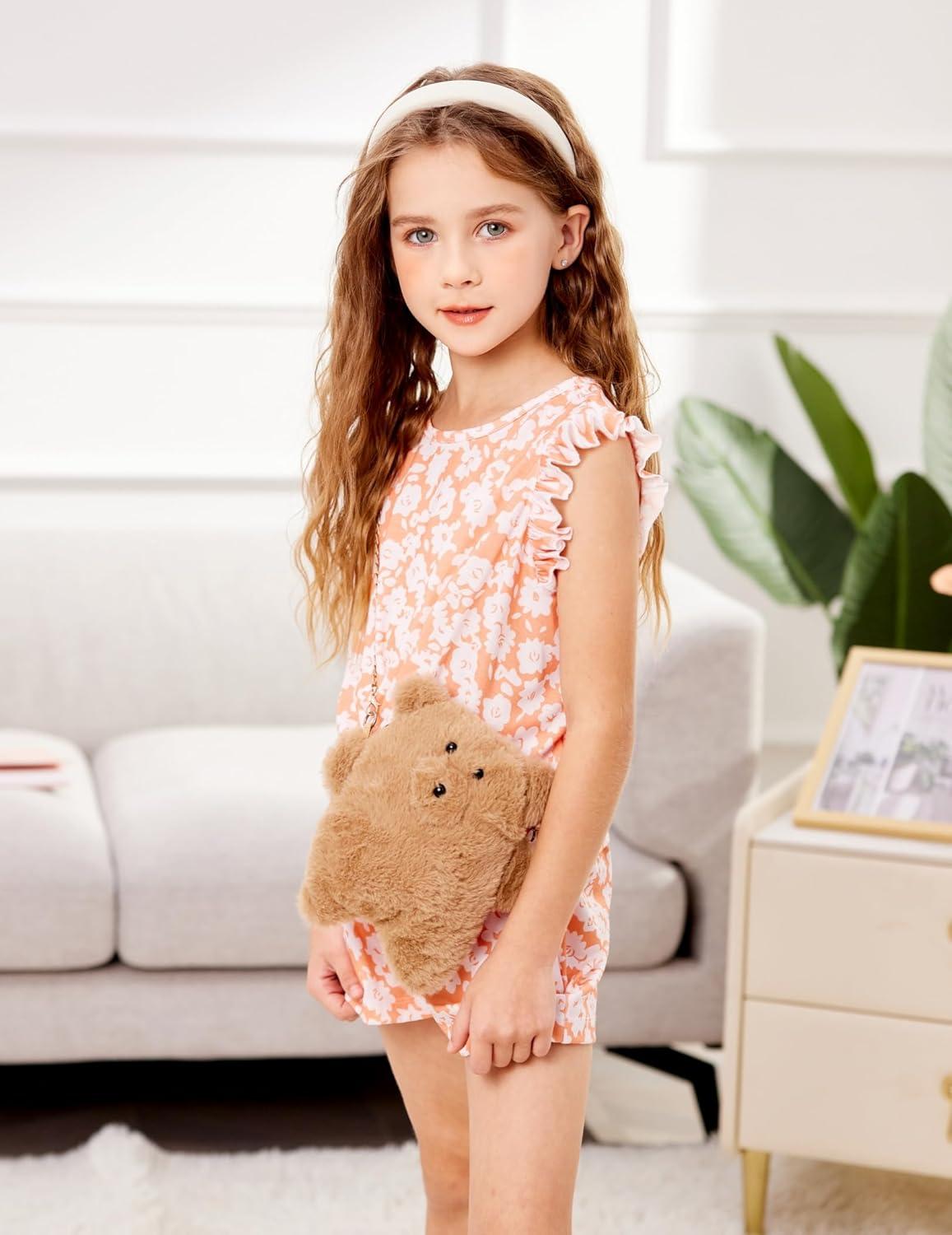 image:imageArshiner Toddler Girl 2 Piece Short Sets Baby Girls FloralPrint Clothes Twist Front Top and Short with Pocket Summer OutfitsOrange Floral