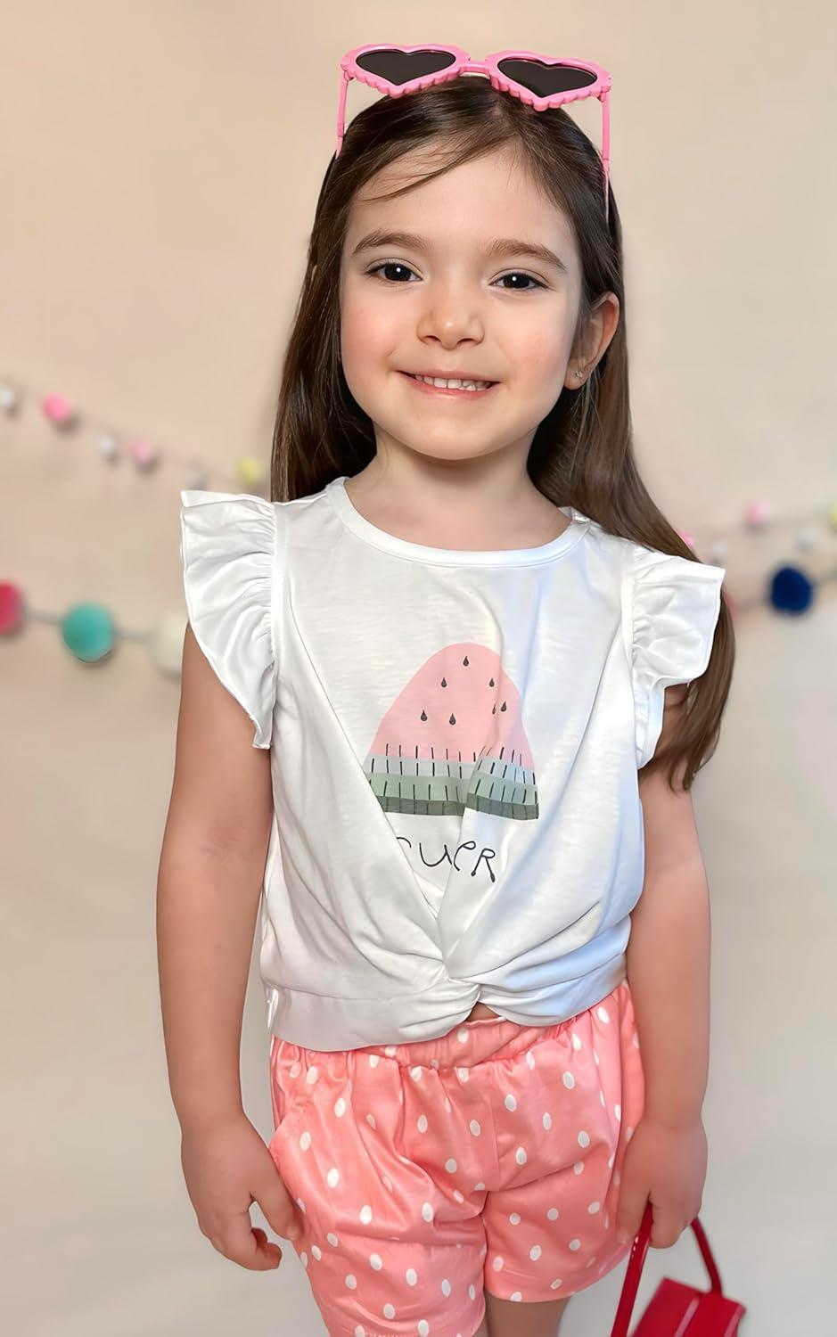 image:imageArshiner Toddler Girl 2 Piece Short Sets Baby Girls FloralPrint Clothes Twist Front Top and Short with Pocket Summer OutfitsPink