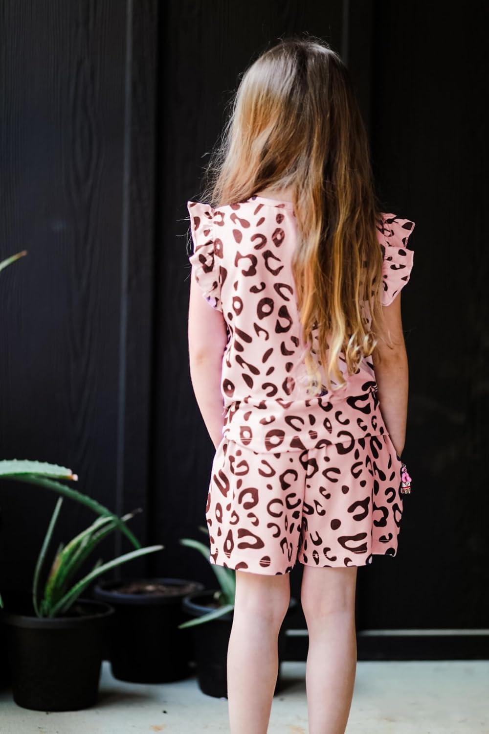 image:imageArshiner Toddler Girl 2 Piece Short Sets Baby Girls FloralPrint Clothes Twist Front Top and Short with Pocket Summer OutfitsPink Leopard Print