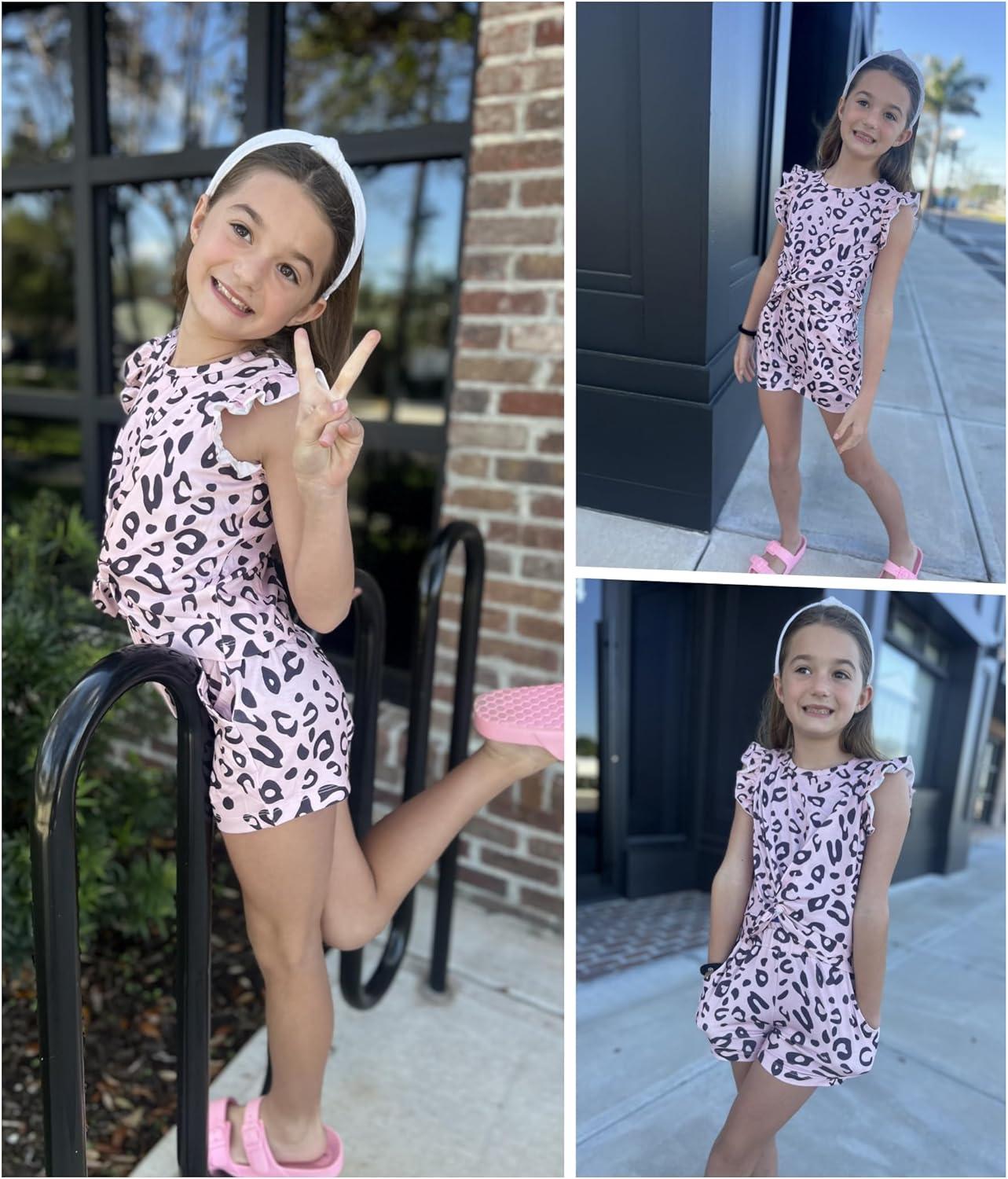 image:imageArshiner Toddler Girl 2 Piece Short Sets Baby Girls FloralPrint Clothes Twist Front Top and Short with Pocket Summer OutfitsPink Leopard Print
