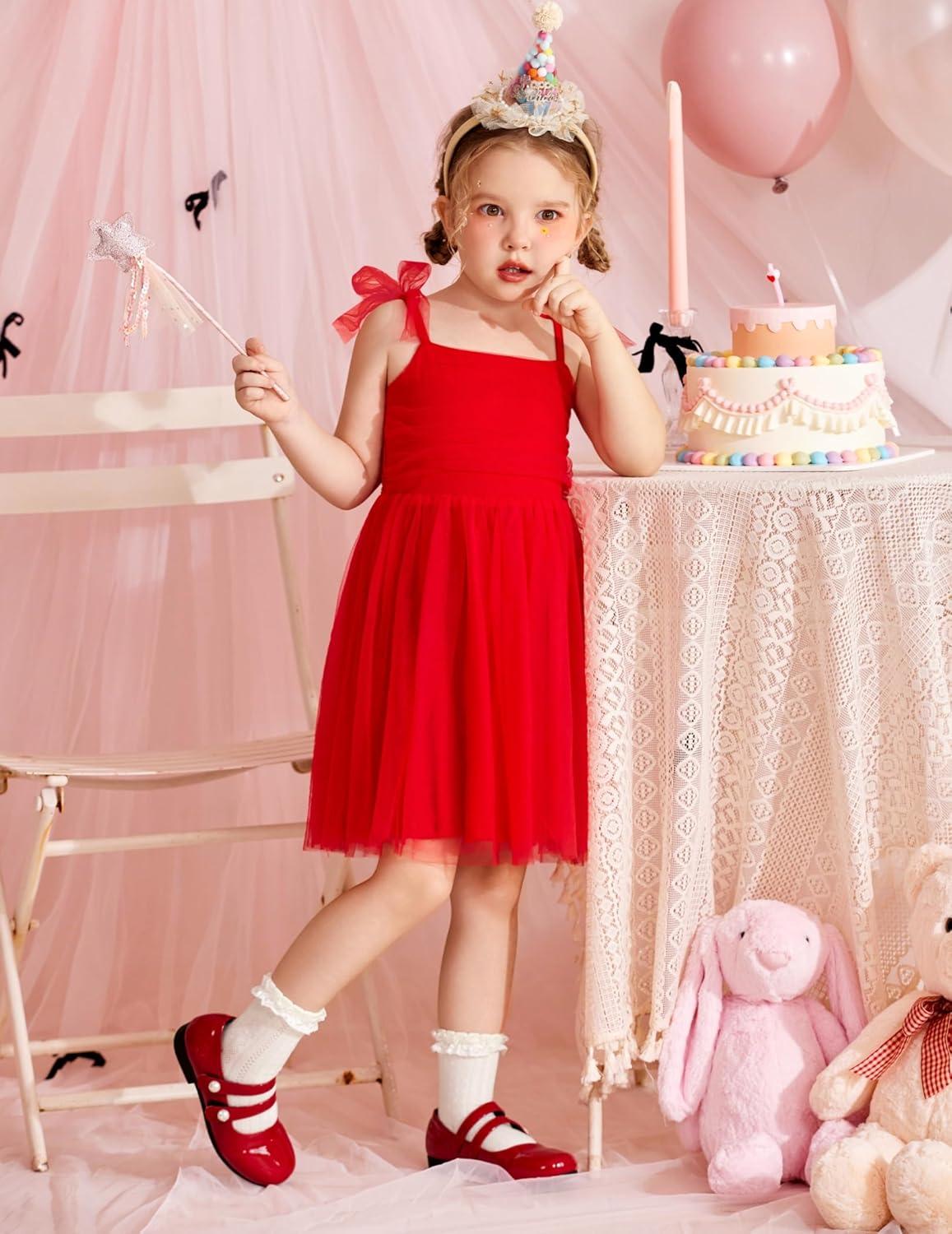 image:imageArshiner Toddler Tulle Dress Girls Spaghetti Strap Birthday Princess Photoshoot Tutu DressesRed