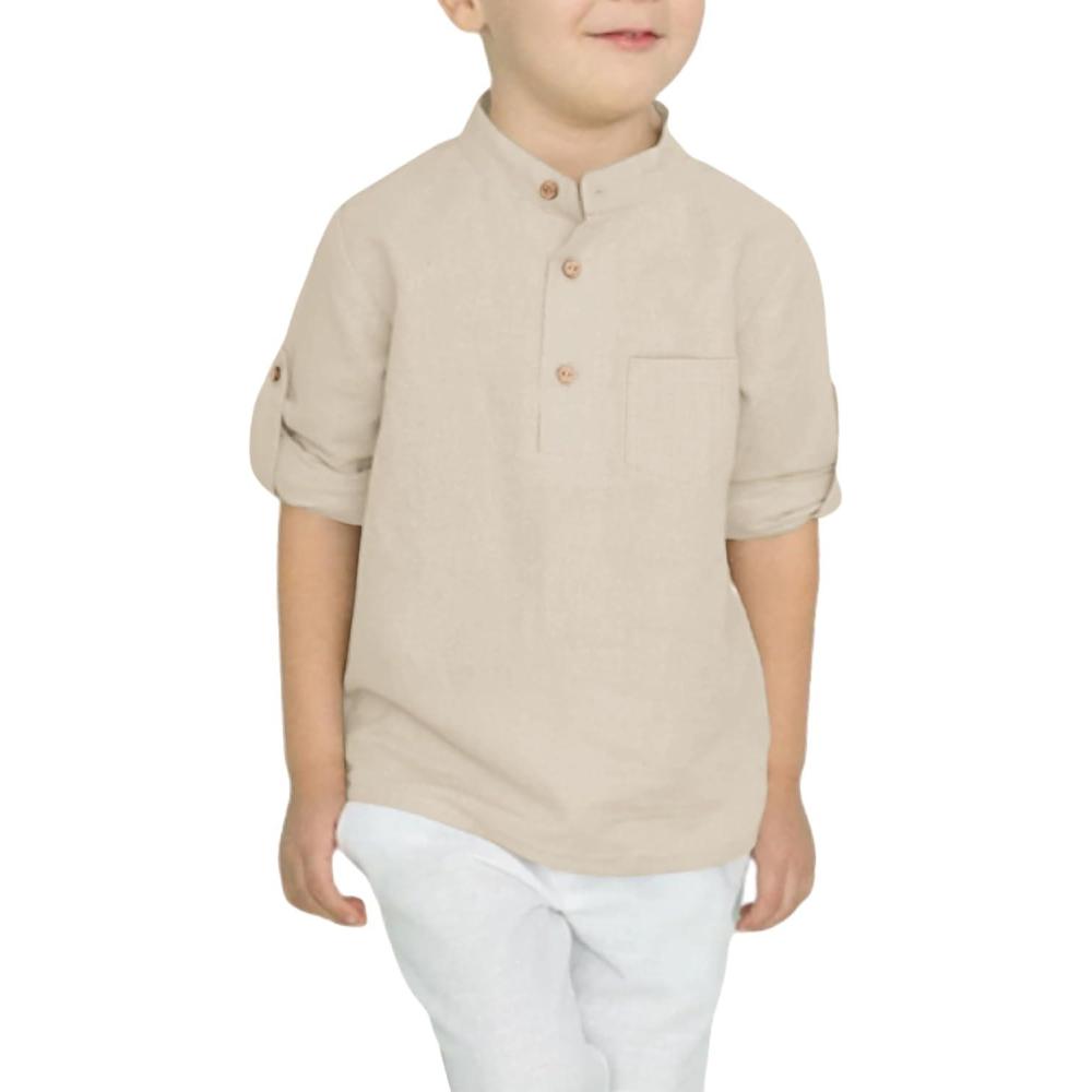 image:imageArshiner Boys Cotton Linen Henley Shirt Button Down Shirt Long Sleeve T Shirt Beach Shirt Tee Casual Solid TopsBeige