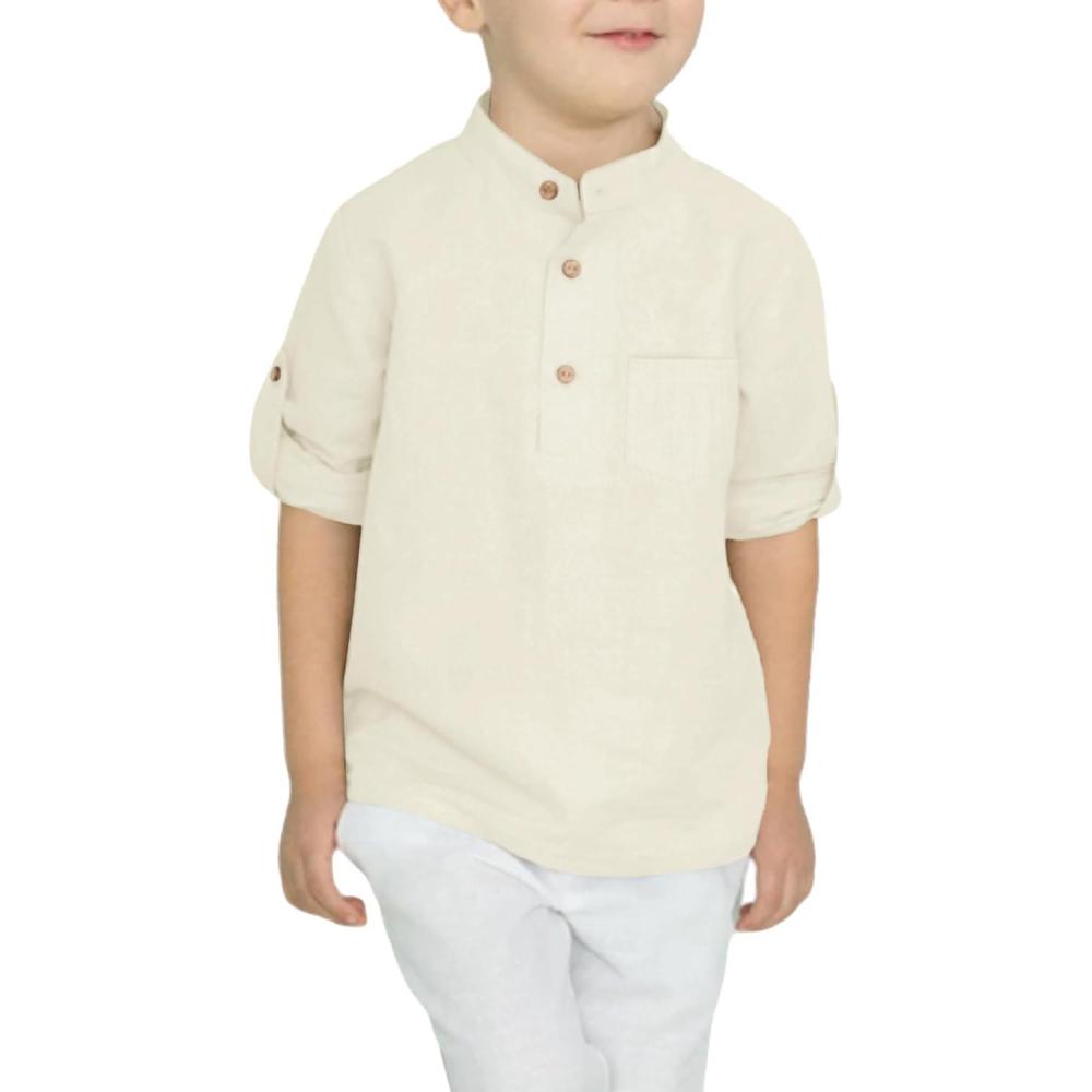 image:imageArshiner Boys Cotton Linen Henley Shirt Button Down Shirt Long Sleeve T Shirt Beach Shirt Tee Casual Solid TopsCream