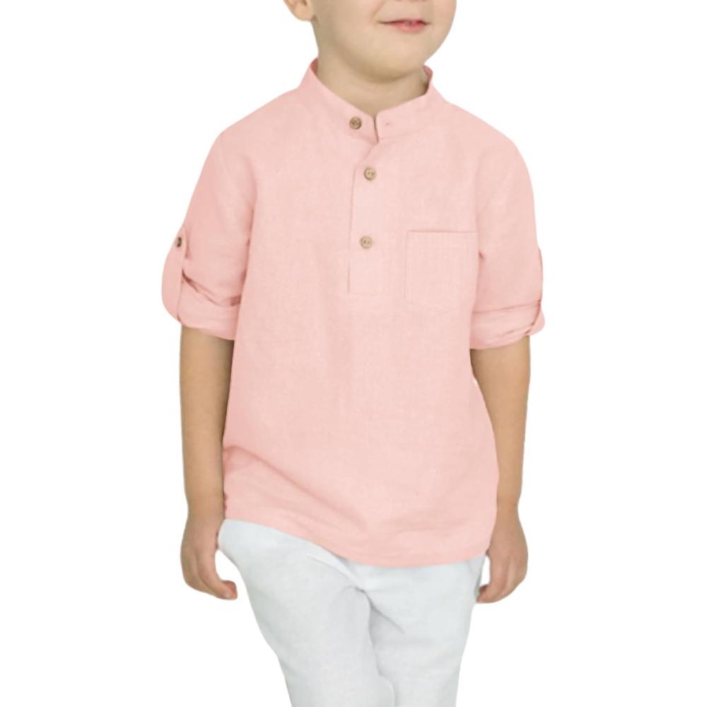image:imageArshiner Boys Cotton Linen Henley Shirt Button Down Shirt Long Sleeve T Shirt Beach Shirt Tee Casual Solid TopsLight Pink