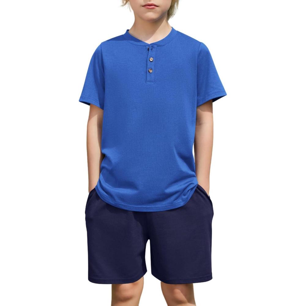 image:imageArshiner Boys Summer Clothing Sets 3button Short Sleeve Tee and Shorts Casual Outfits for 512 YearsBlue Navy