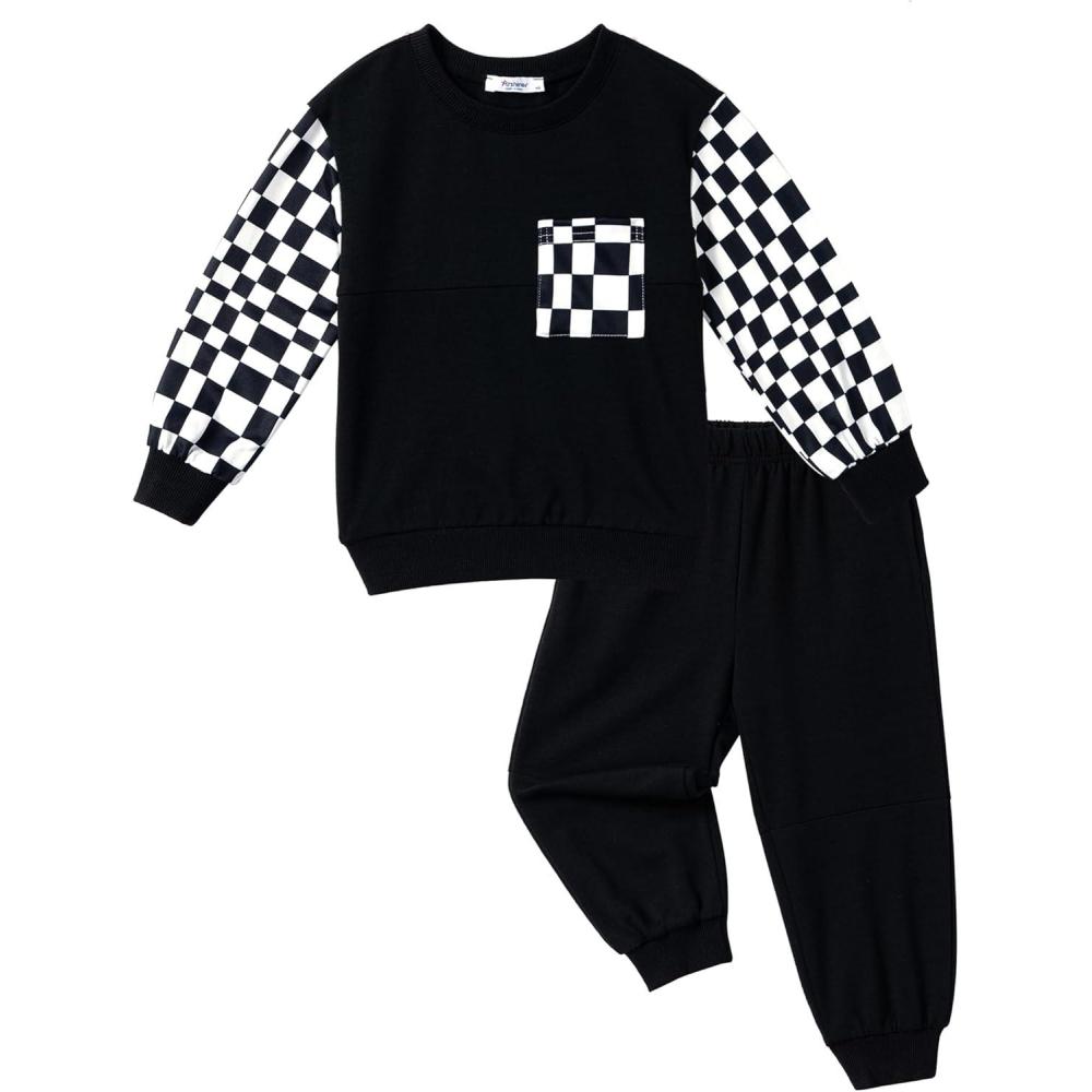 image:imageArshiner Boys Sweatsuit Long Sleeve Crewneck Sweatshirt and Pants Fall Winter Tracksuit Set 210YBlack White