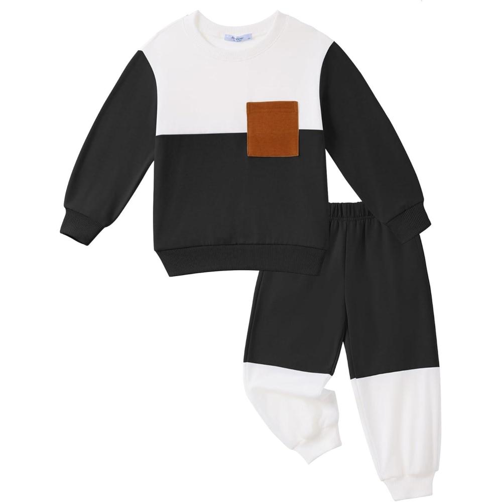 image:imageArshiner Boys Sweatsuit Long Sleeve Crewneck Sweatshirt and Pants Fall Winter Tracksuit Set 210YWhite Black