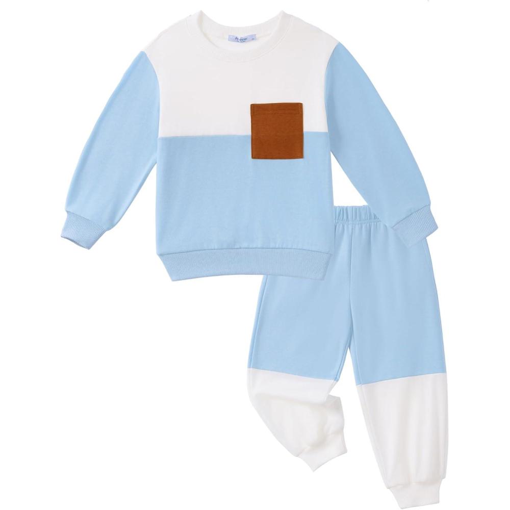 image:imageArshiner Boys Sweatsuit Long Sleeve Crewneck Sweatshirt and Pants Fall Winter Tracksuit Set 210YWhite Blue