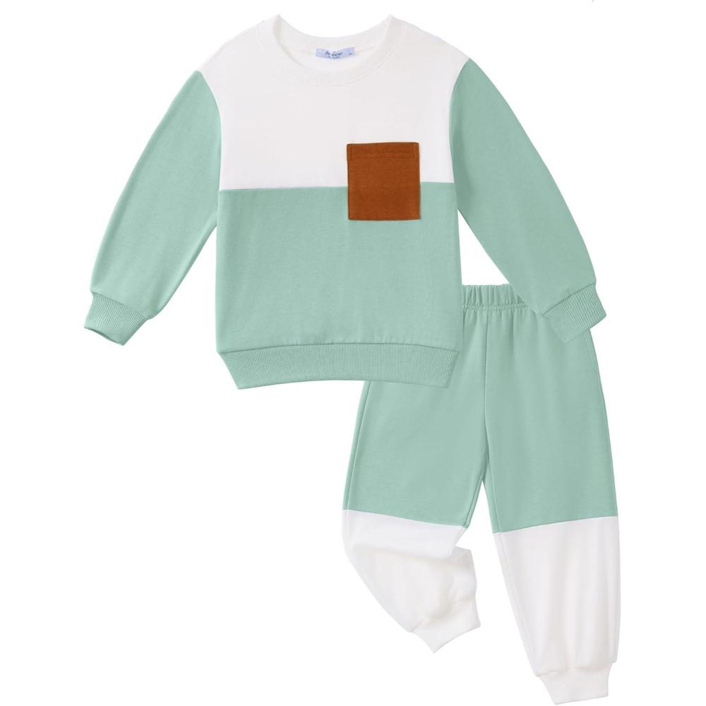 image:imageArshiner Boys Sweatsuit Long Sleeve Crewneck Sweatshirt and Pants Fall Winter Tracksuit Set 210YWhite Green