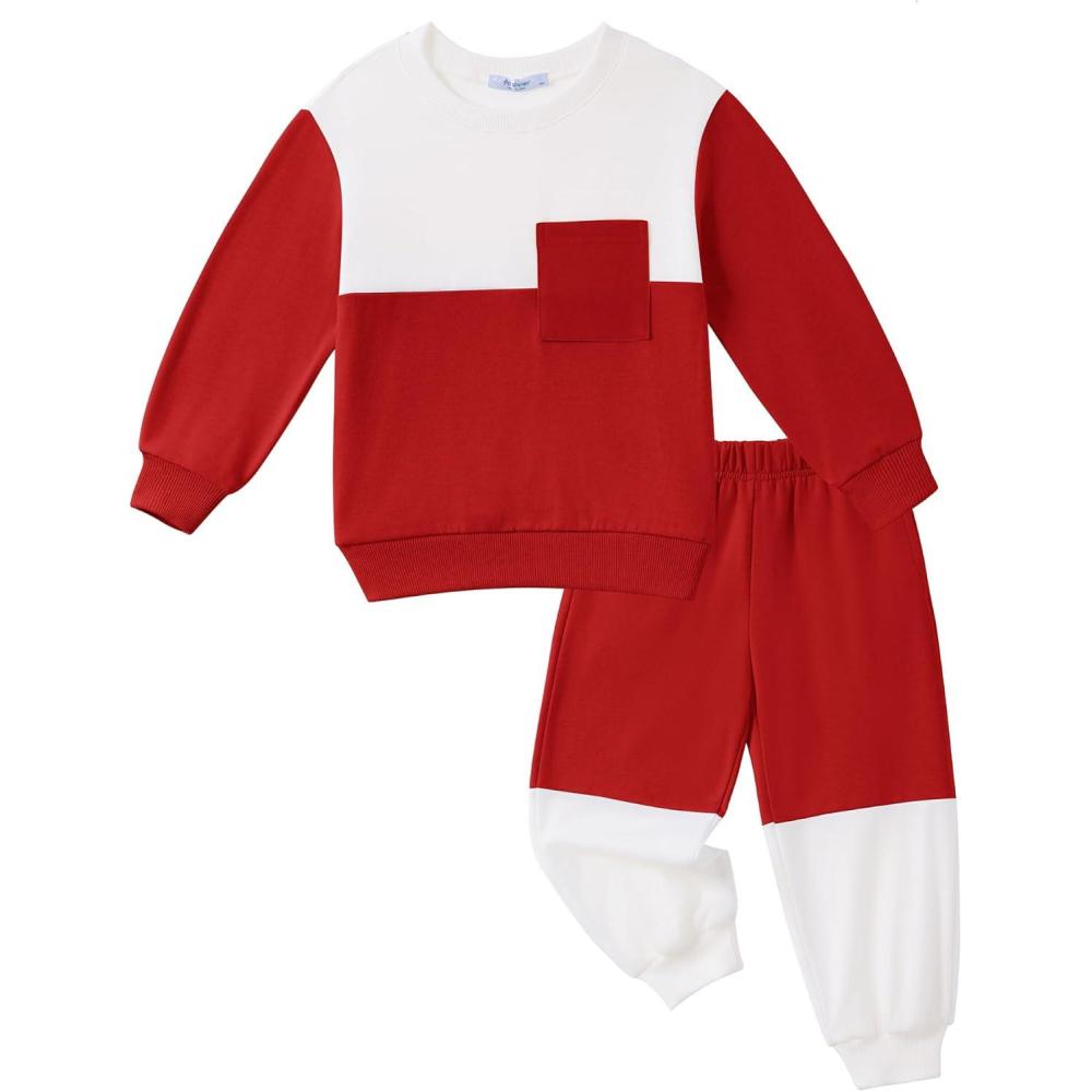 image:imageArshiner Boys Sweatsuit Long Sleeve Crewneck Sweatshirt and Pants Fall Winter Tracksuit Set 210YWhite Red