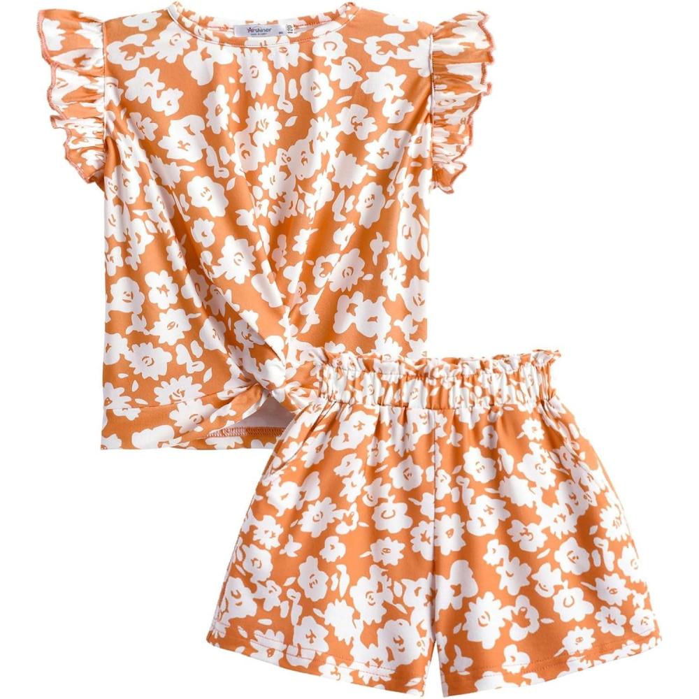 image:imageArshiner Toddler Girl 2 Piece Short Sets Baby Girls FloralPrint Clothes Twist Front Top and Short with Pocket Summer OutfitsOrange Floral