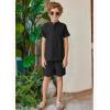 Arshiner Boy’s 2 Pieces Linen Sets Short Sleeve Henley Shirt and Shorts Summer Beach Matching Outfits 4-12 Years(Black)