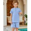 Arshiner Boy’s 2 Pieces Linen Sets Short Sleeve Henley Shirt and Shorts Summer Beach Matching Outfits 4-12 Years(Light Blue)