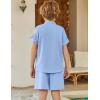 Arshiner Boy’s 2 Pieces Linen Sets Short Sleeve Henley Shirt and Shorts Summer Beach Matching Outfits 4-12 Years(Light Blue)