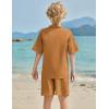 Arshiner Boy’s 2 Pieces Linen Sets Short Sleeve Henley Shirt and Shorts Summer Beach Matching Outfits 4-12 Years(Light Brown)
