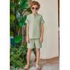 Arshiner Boy’s 2 Pieces Linen Sets Short Sleeve Henley Shirt and Shorts Summer Beach Matching Outfits 4-12 Years(Light Green)