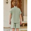 Arshiner Boy’s 2 Pieces Linen Sets Short Sleeve Henley Shirt and Shorts Summer Beach Matching Outfits 4-12 Years(Light Green)