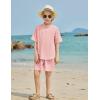 Arshiner Boy’s 2 Pieces Linen Sets Short Sleeve Henley Shirt and Shorts Summer Beach Matching Outfits 4-12 Years(Light Pink)