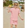 Arshiner Boy’s 2 Pieces Linen Sets Short Sleeve Henley Shirt and Shorts Summer Beach Matching Outfits 4-12 Years(Light Pink)