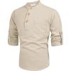 Arshiner Boys Cotton Linen Henley Shirt Button Down Shirt Long Sleeve T Shirt Beach Shirt Tee Casual Solid Tops(Beige)