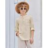 Arshiner Boys Cotton Linen Henley Shirt Button Down Shirt Long Sleeve T Shirt Beach Shirt Tee Casual Solid Tops(Beige)