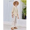 Arshiner Boys Cotton Linen Henley Shirt Button Down Shirt Long Sleeve T Shirt Beach Shirt Tee Casual Solid Tops(Beige)